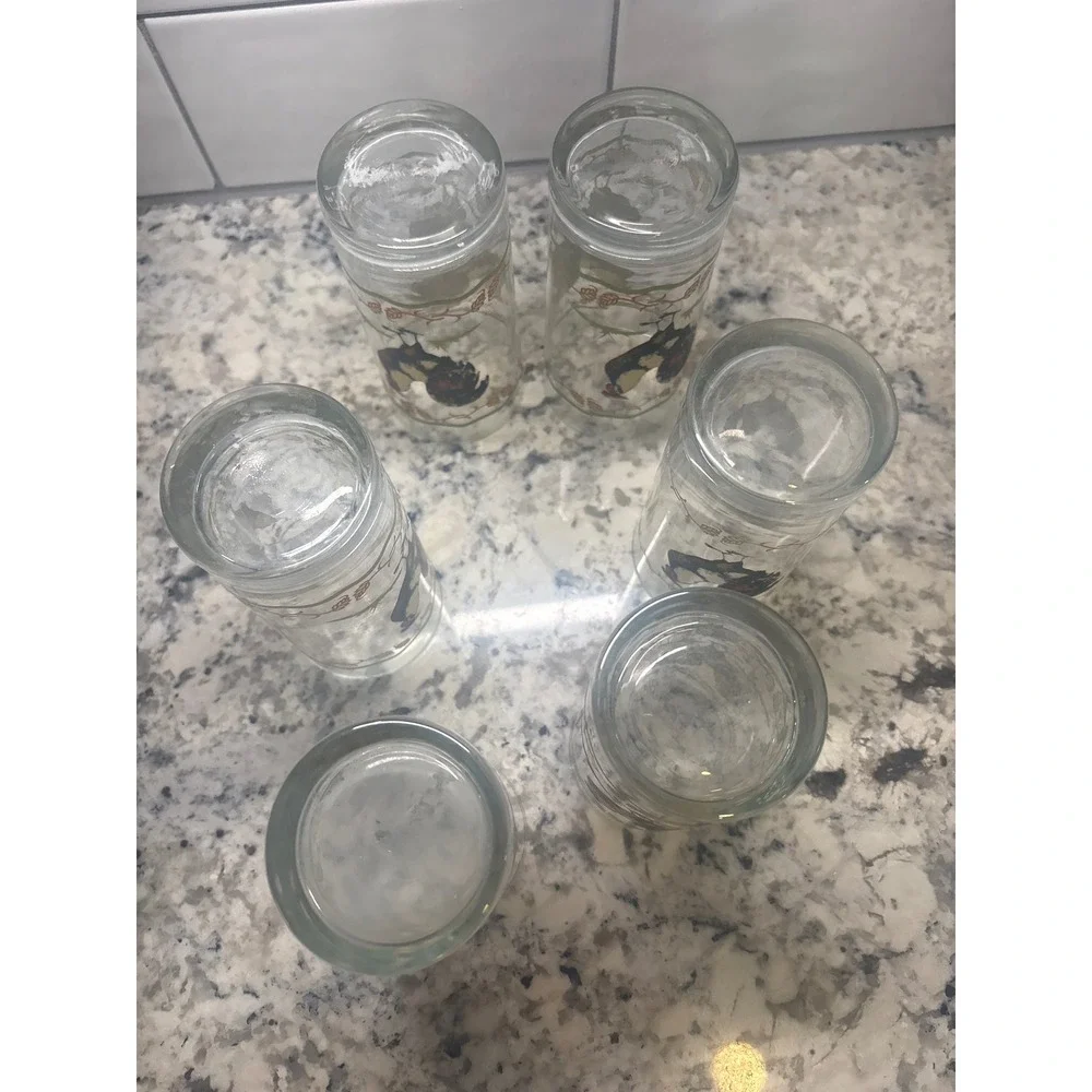 Vintage Rooster Farmhouse Juice Glasses Set of 6 Country Kitchen Tumblers